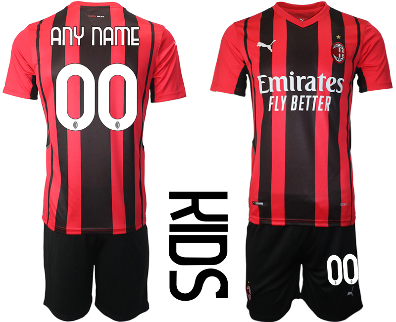 Youth 2021-2022 Club AC milan home red customized Soccer Jersey